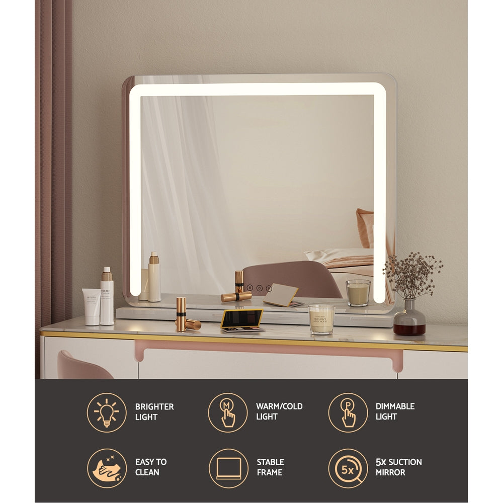 Mirrors: Embellir Makeup Mirror 60x50cm Hollywood Vanity with LED Light Tabletop White