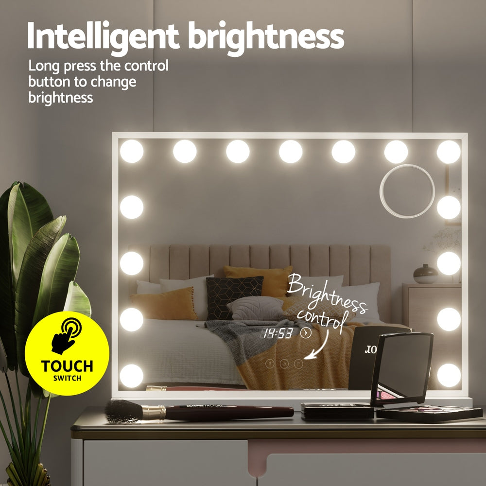 Mirrors: Embellir Makeup Mirror 58x45cm Hollywood Vanity with LED Light Tabletop White