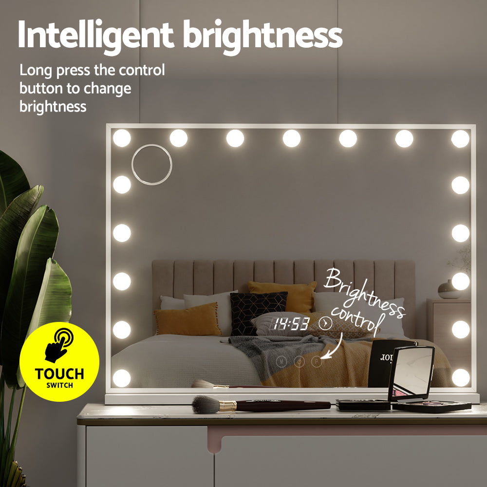 Makeup Mirrors: Embellir Makeup Mirror 80x60cm Hollywood Vanity with LED Light Tabletop White