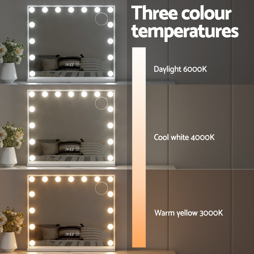 Makeup Mirrors: Embellir Makeup Mirror 60x52cm Hollywood Vanity with LED Light Tabletop White