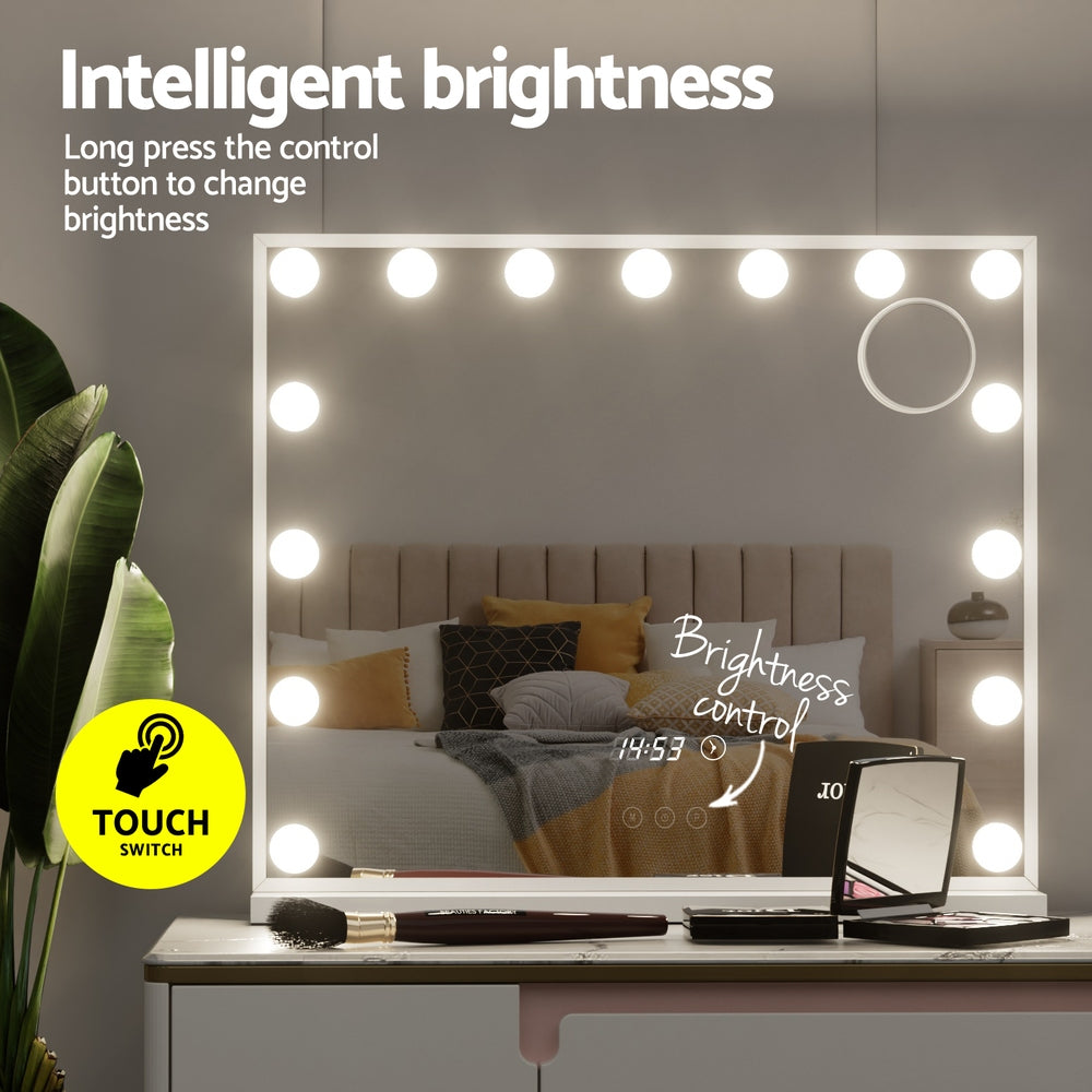 Makeup Mirrors: Embellir Makeup Mirror 60x52cm Hollywood Vanity with LED Light Tabletop White