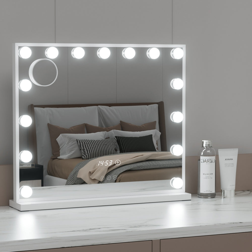 Makeup Mirrors: Embellir Makeup Mirror 60x52cm Hollywood Vanity with LED Light Tabletop White