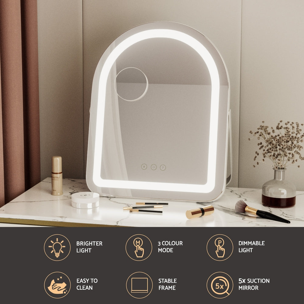 Makeup Mirrors: Embellir Makeup Mirror 35x45cm Dressing Vanity LED Stripe Light with 5x Magnification Rotation White Arch