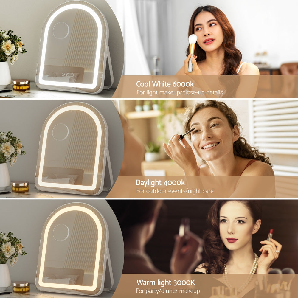 Makeup Mirrors: Embellir Makeup Mirror 35x45cm Dressing Vanity LED Stripe Light with 5x Magnification Rotation White Arch