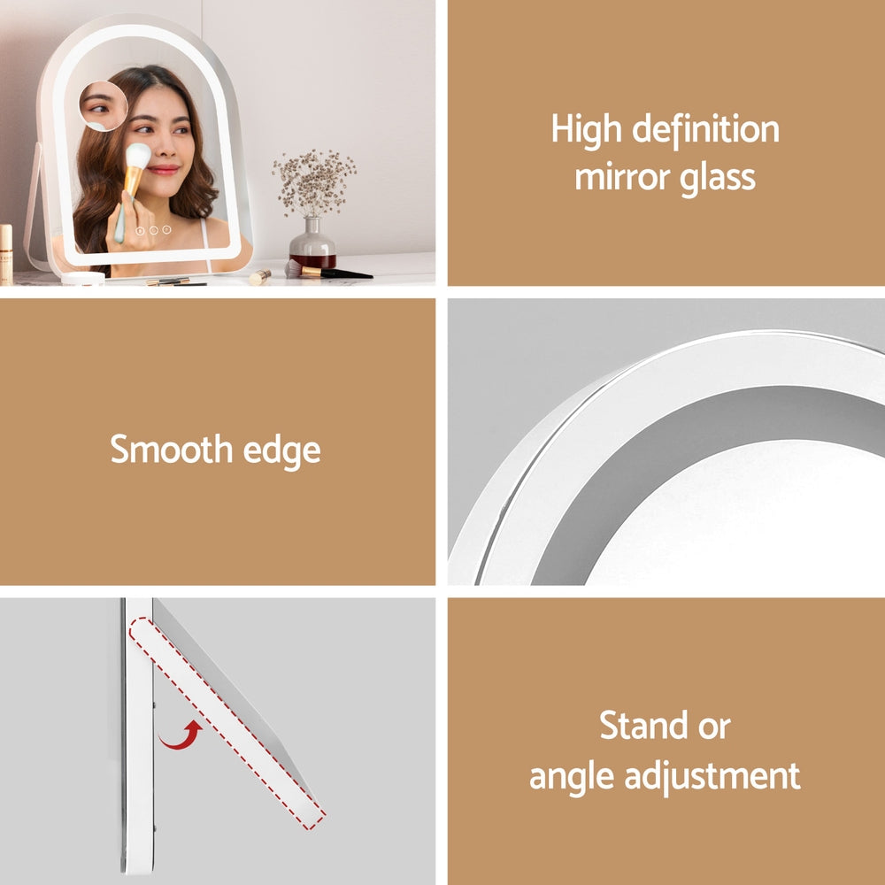 Makeup Mirrors: Embellir Makeup Mirror 35x45cm Dressing Vanity LED Stripe Light with 5x Magnification Rotation White Arch