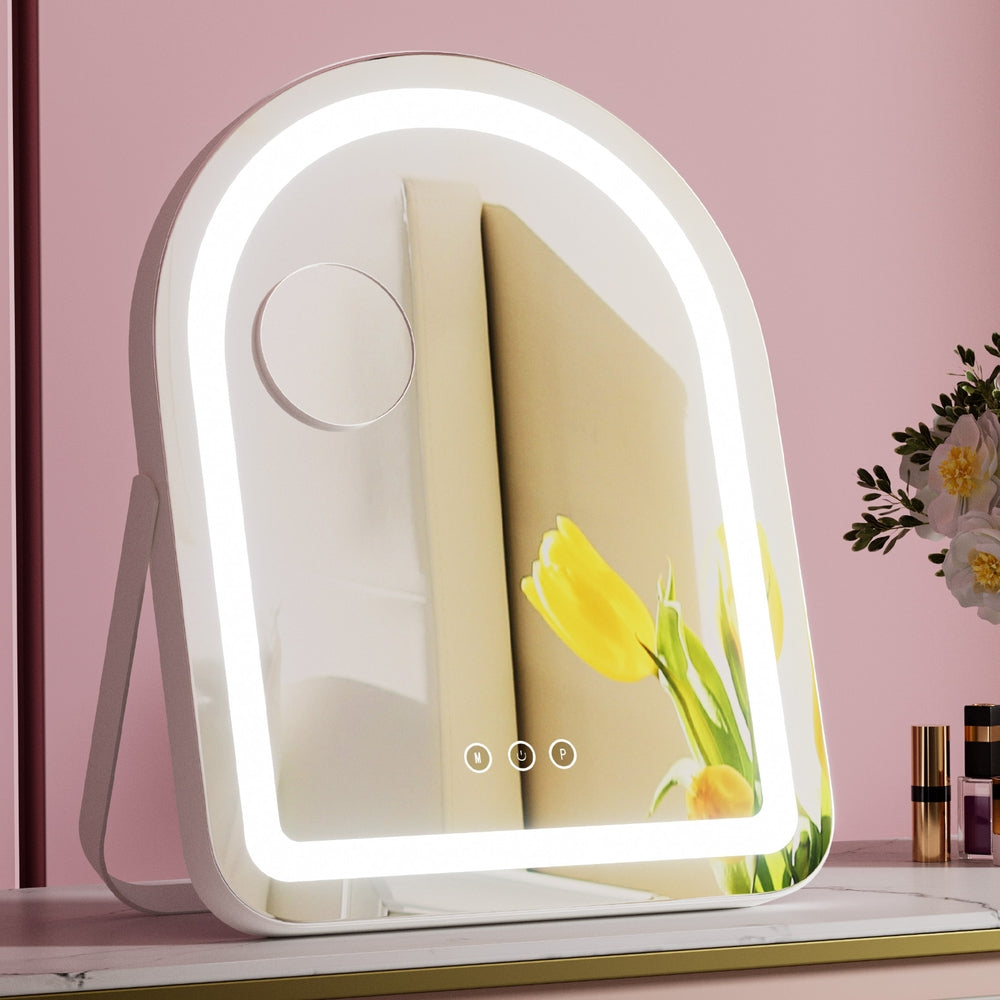 Makeup Mirrors: Embellir Makeup Mirror 35x45cm Dressing Vanity LED Stripe Light with 5x Magnification Rotation White Arch