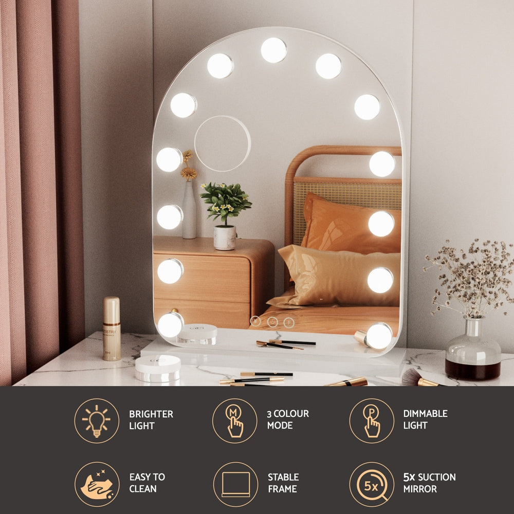 Makeup Mirrors: Embellir Makeup Mirror 40x50cm Dressing Vanity LED Bulb Light with 5x Magnification White Arch