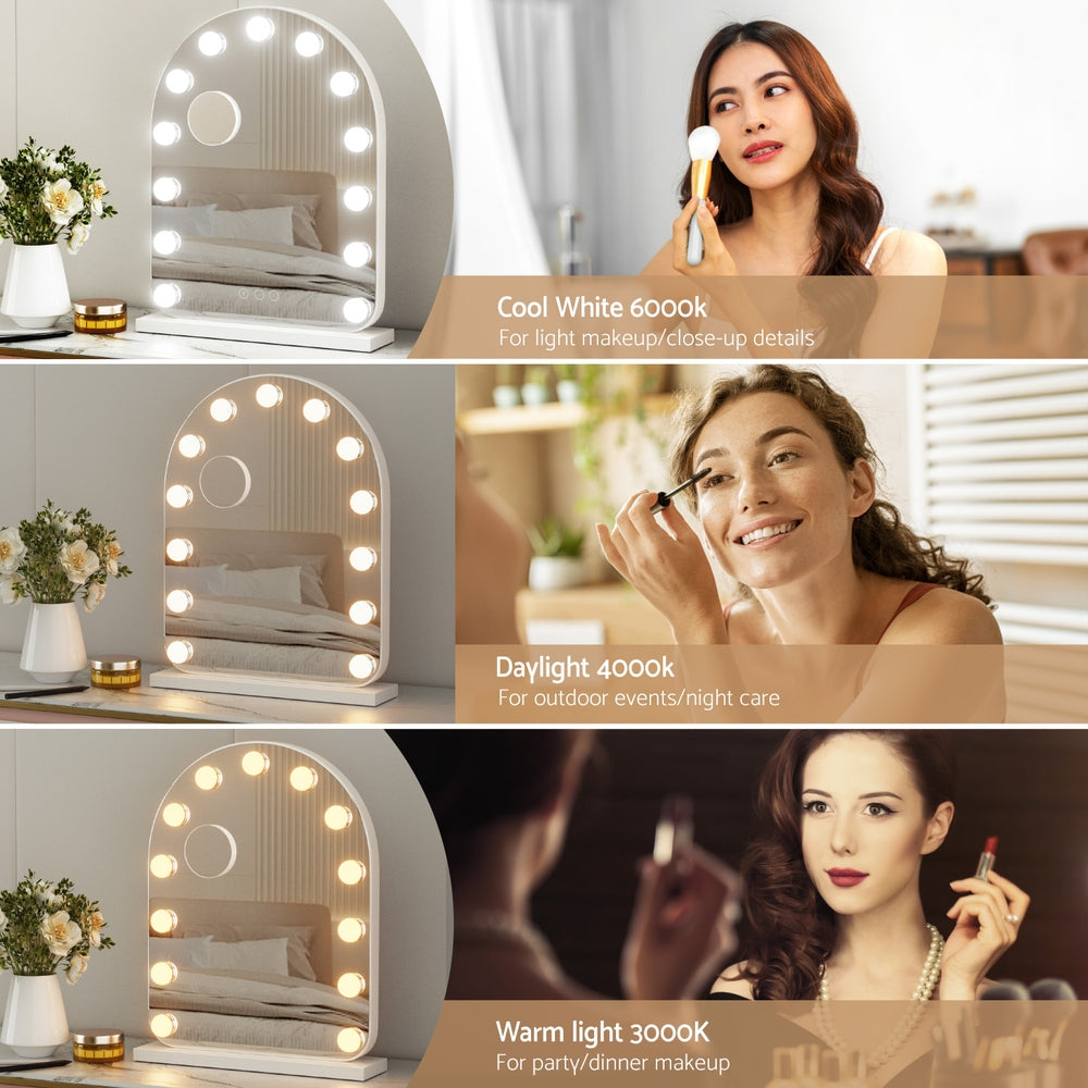 Makeup Mirrors: Embellir Makeup Mirror 40x50cm Dressing Vanity LED Bulb Light with 5x Magnification White Arch