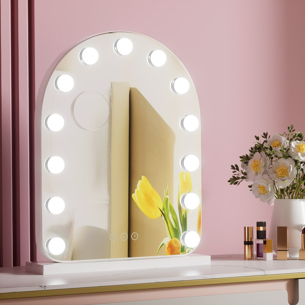 Makeup Mirrors: Embellir Makeup Mirror 40x50cm Dressing Vanity LED Bulb Light with 5x Magnification White Arch