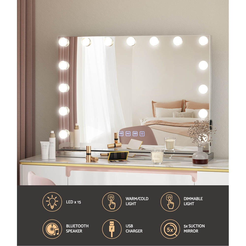 Mirrors: Embellir Bluetooth Makeup Mirror 58x46cm Hollywood Vanity with LED Light Wall