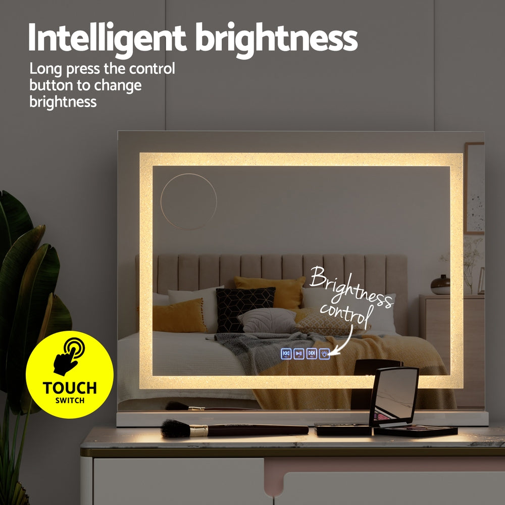 Mirrors: Embellir Bluetooth Makeup Mirror 58x46cm Hollywood Vanity with LED Light Crystal