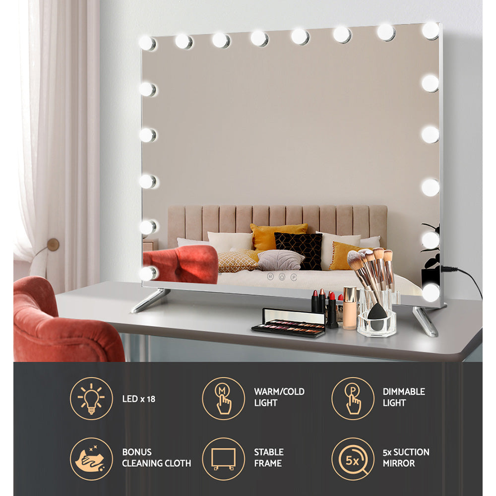 Mirrors: 80x65cm Embellir Makeup Mirror Hollywood Vanity with LED Light Silver Legs