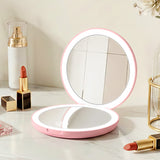 Makeup Mirrors: Embellir LED Compact Mirror Lighted Travel Makeup Mirror Pocket-Sized 1x 10x Magnification Round Pink
