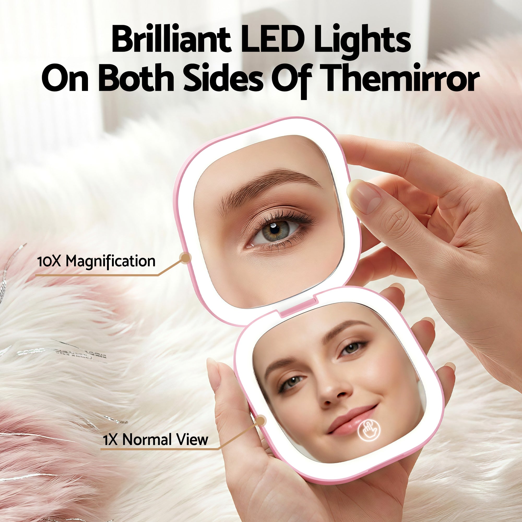 Makeup Mirrors: Embellir LED Compact Mirror Lighted Travel Makeup Mirror Pocket-Sized 1x 10x Magnification Square Pink