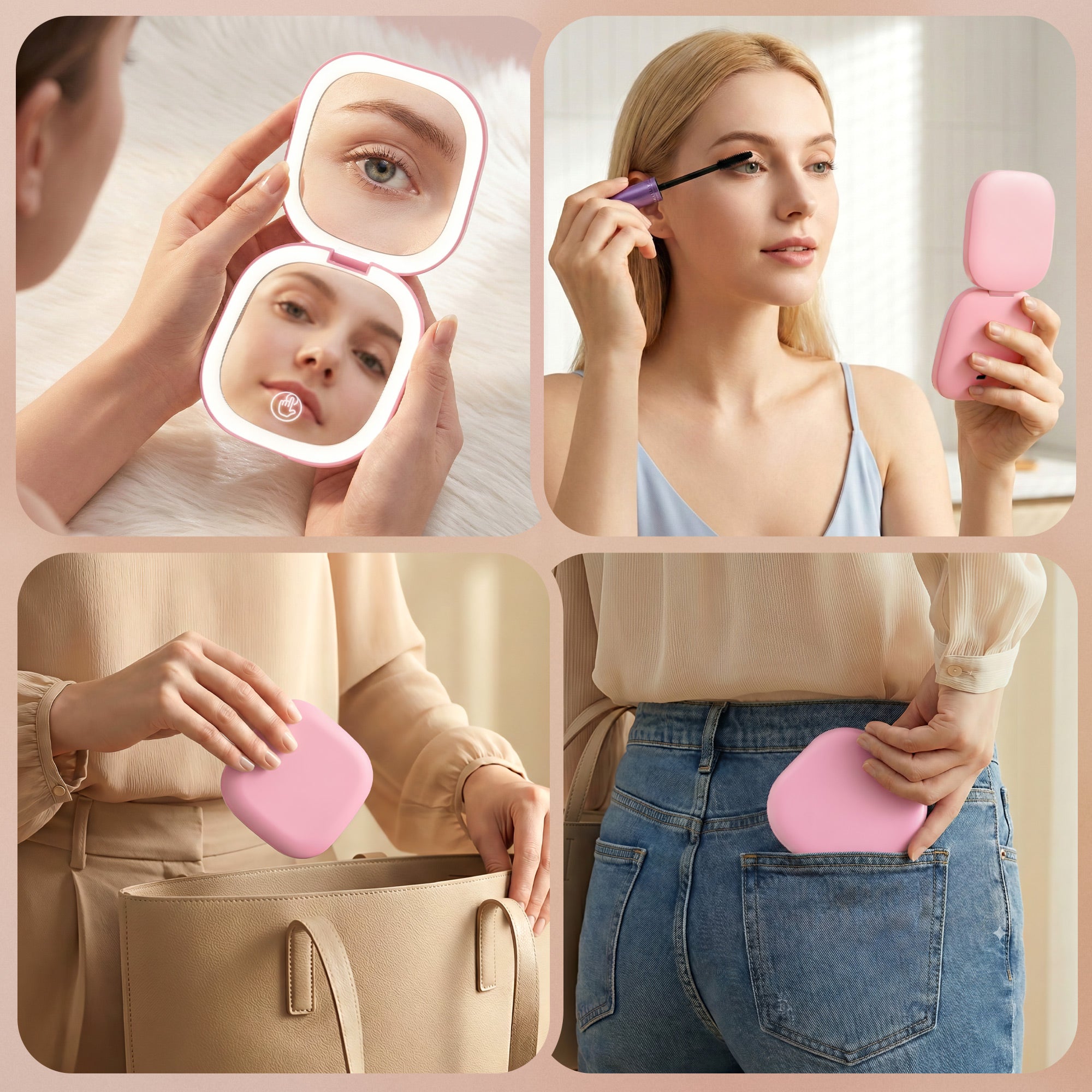 Makeup Mirrors: Embellir LED Compact Mirror Lighted Travel Makeup Mirror Pocket-Sized 1x 10x Magnification Square Pink