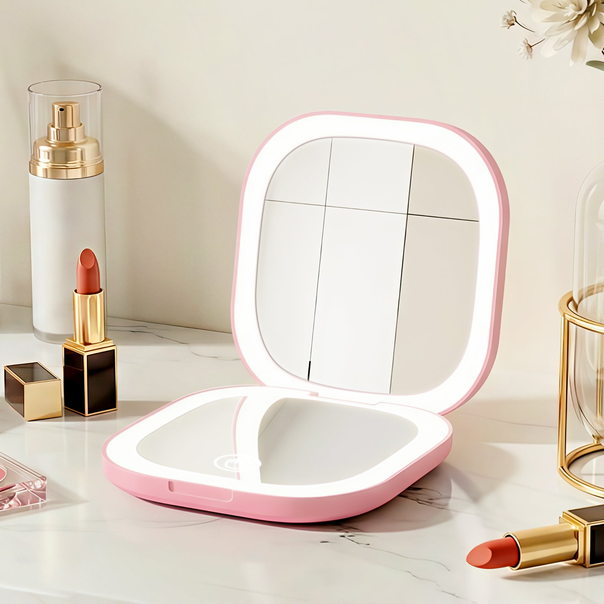 Makeup Mirrors: Embellir LED Compact Mirror Lighted Travel Makeup Mirror Pocket-Sized 1x 10x Magnification Square Pink