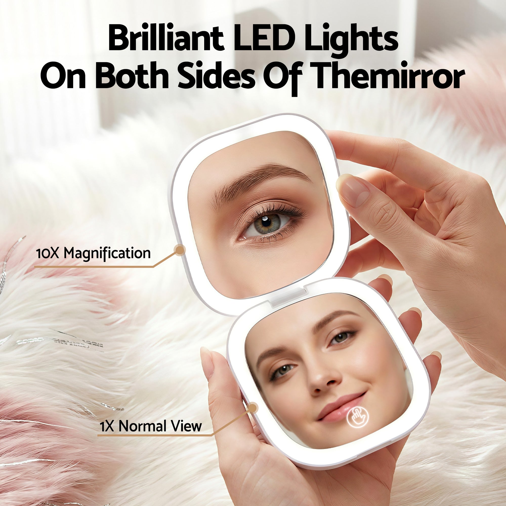 Makeup Mirrors: Embellir LED Compact Mirror Lighted Travel Makeup Mirror Pocket-Sized 1x 10x Magnification Square White