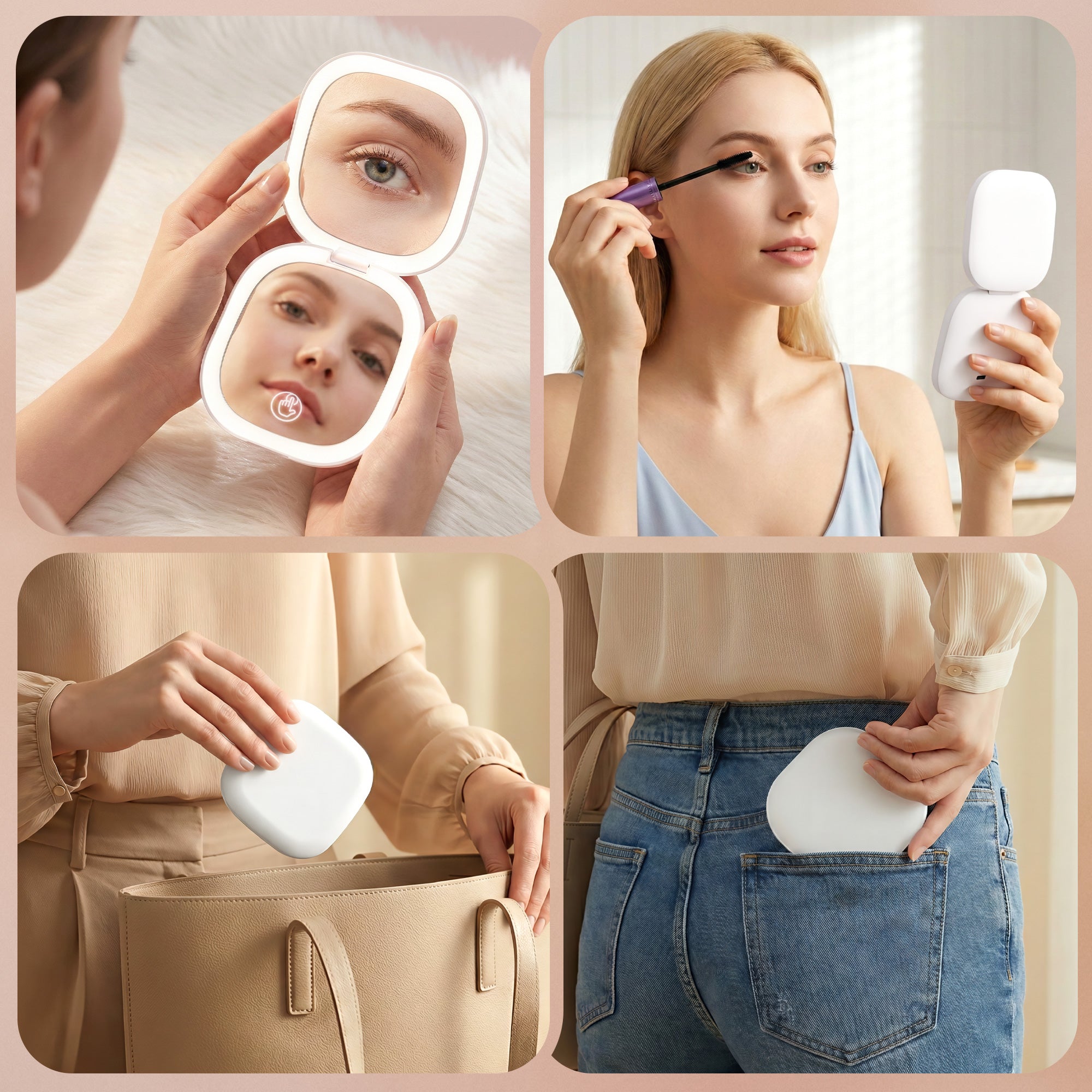 Makeup Mirrors: Embellir LED Compact Mirror Lighted Travel Makeup Mirror Pocket-Sized 1x 10x Magnification Square White