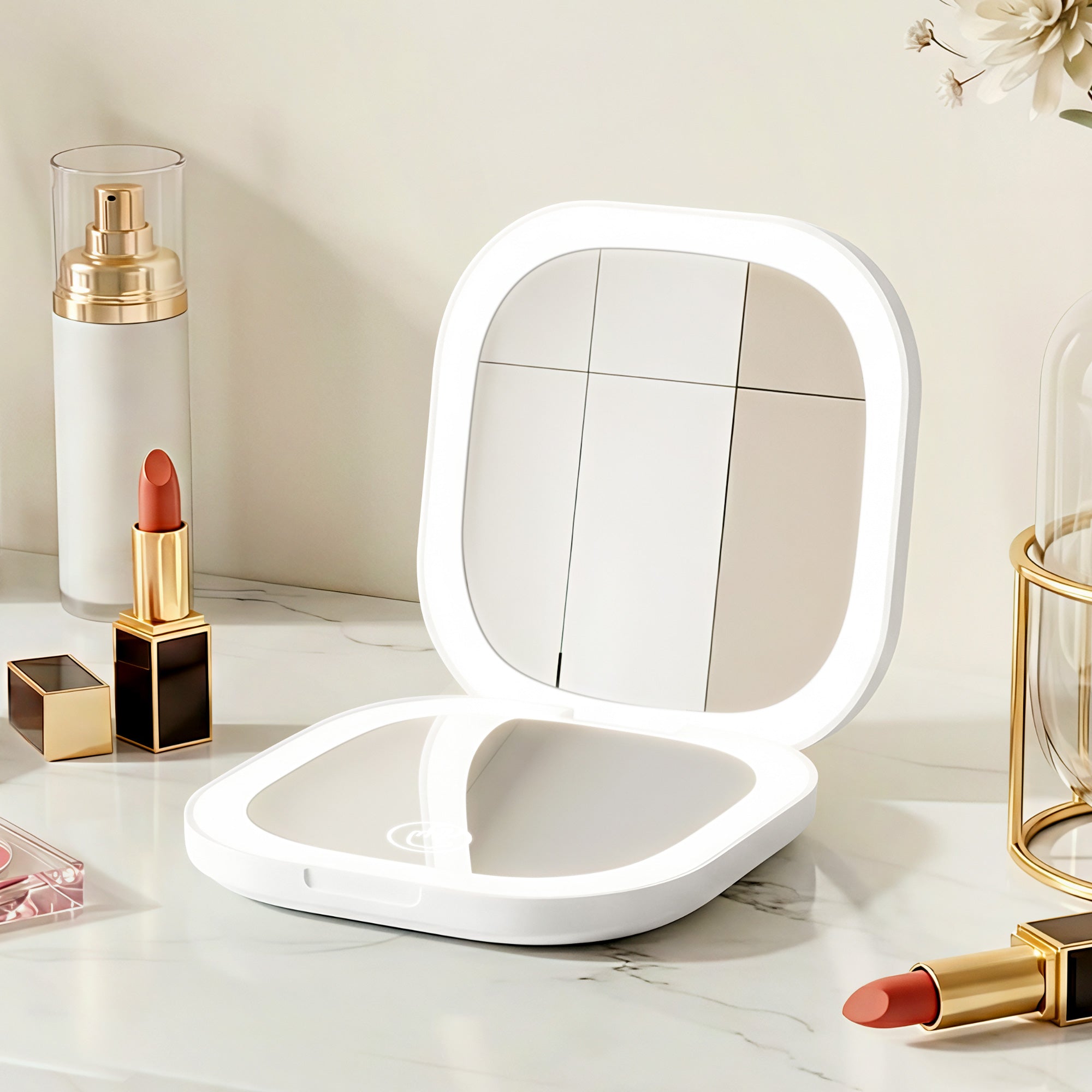 Makeup Mirrors: Embellir LED Compact Mirror Lighted Travel Makeup Mirror Pocket-Sized 1x 10x Magnification Square White