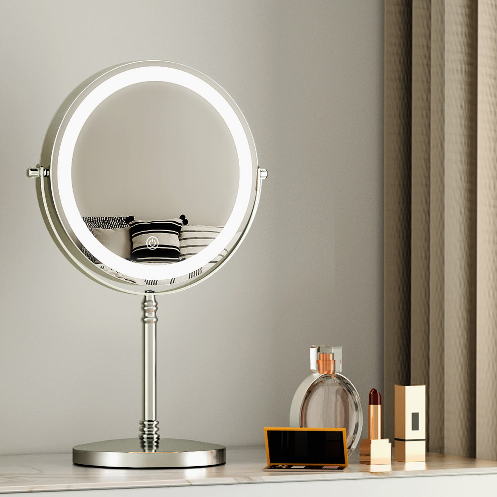 Makeup Mirrors: Embellir Makeup Mirror 20x20cm 10X Magnifying with LED Light Rotation Tabletop