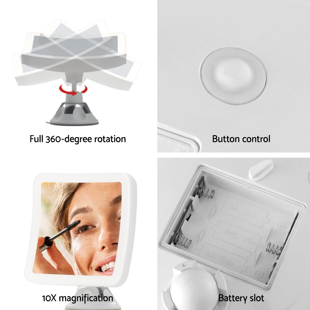 Makeup Mirrors: Embellir Makeup Mirror 10X Magnification LED Light Adjustable Rotation Cordless Suction Cup