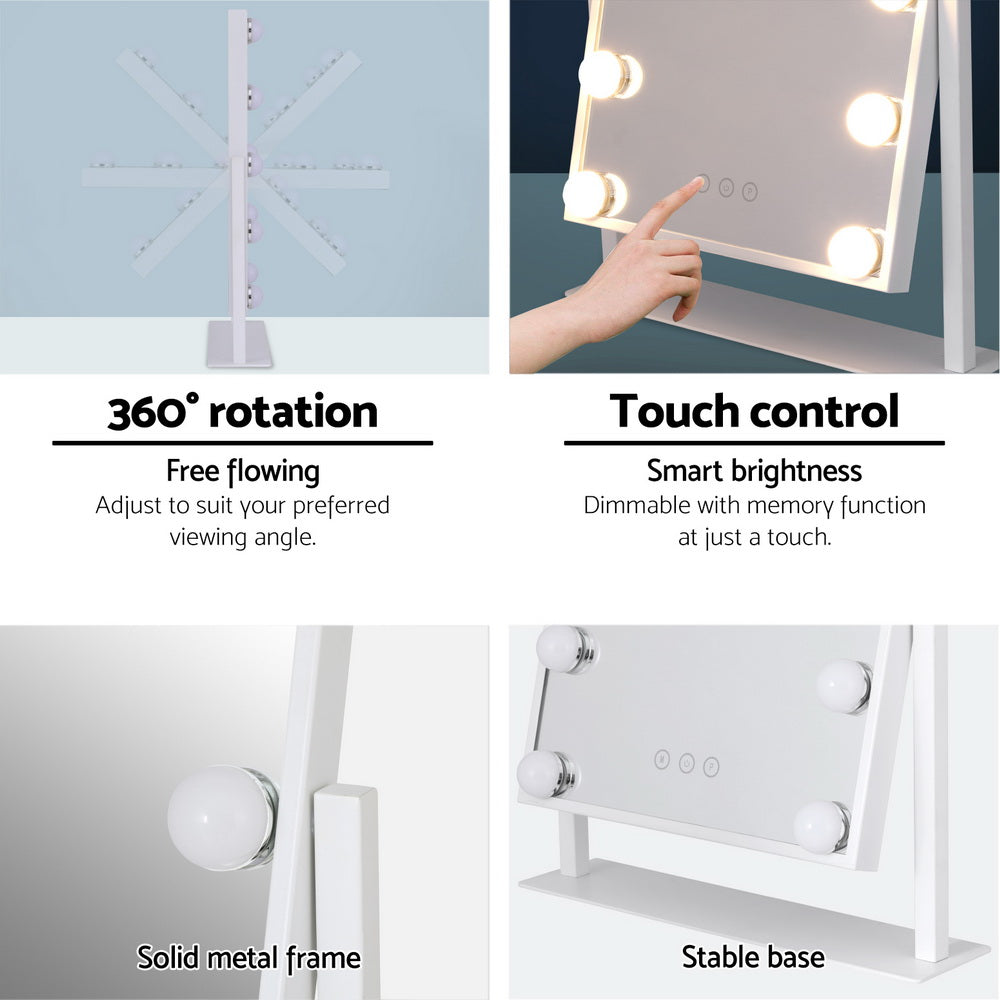 Makeup Mirrors: Embellir Makeup Mirror 30x41cm Hollywood Vanity with LED Light Rotation Tabletop