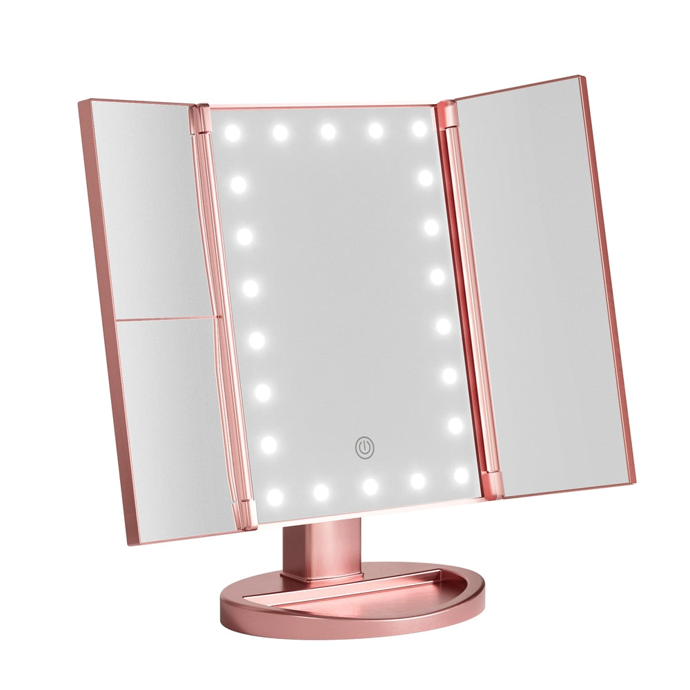 Makeup Mirrors: Embellir Tri-fold Makeup Mirror 1X2X3X Magnifying with LED Light Travel Portable Pink
