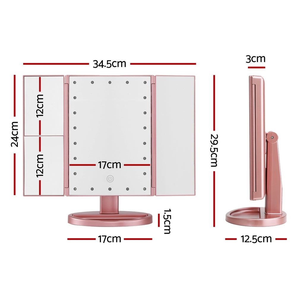 Makeup Mirrors: Embellir Tri-fold Makeup Mirror 1X2X3X Magnifying with LED Light Travel Portable Pink