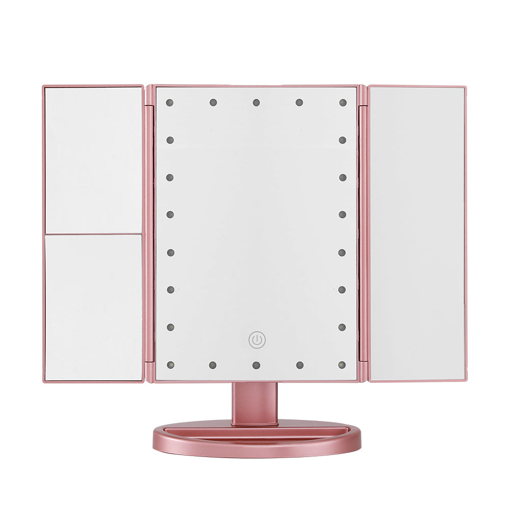 Makeup Mirrors: Embellir Tri-fold Makeup Mirror 1X2X3X Magnifying with LED Light Travel Portable Pink