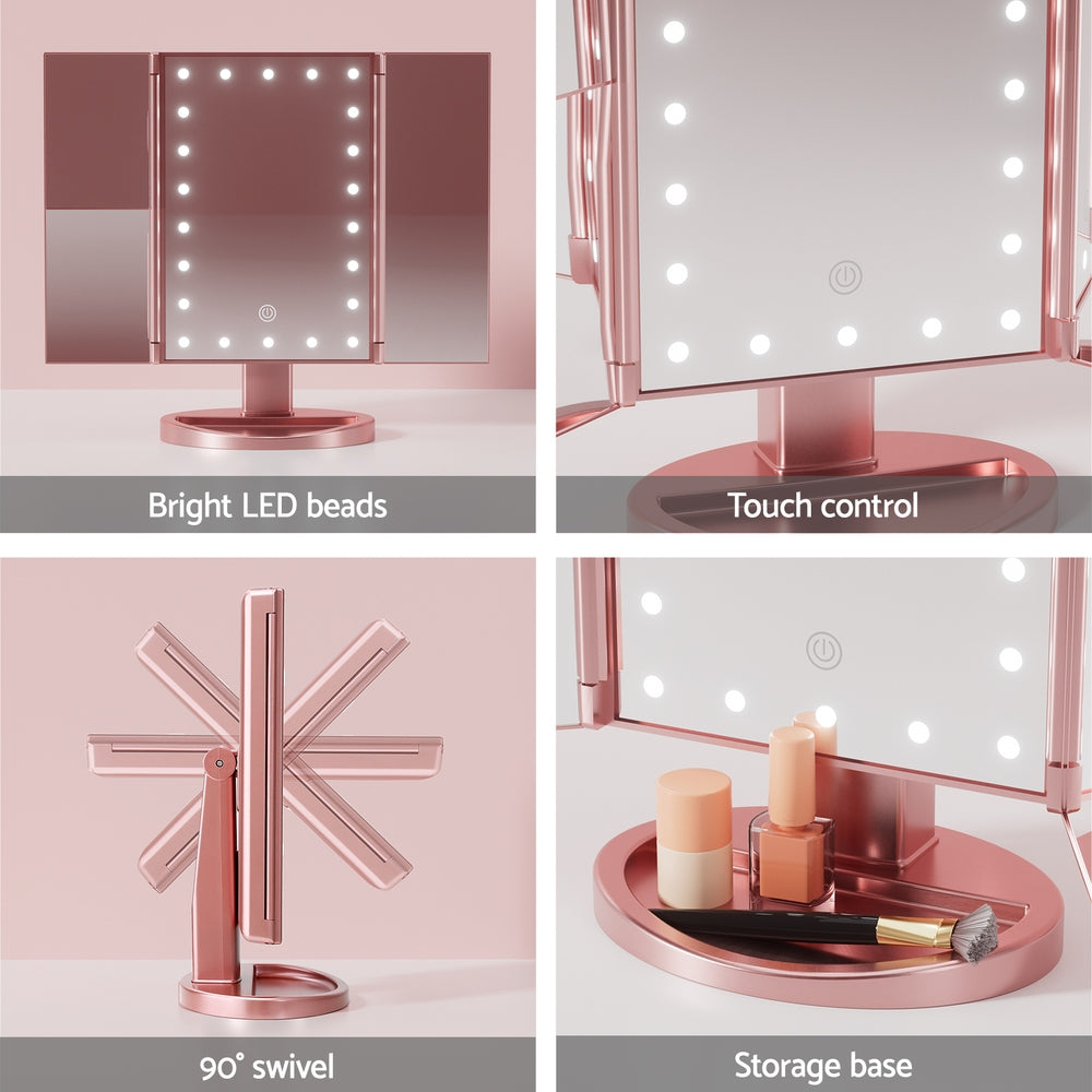Makeup Mirrors: Embellir Tri-fold Makeup Mirror 1X2X3X Magnifying with LED Light Travel Portable Pink