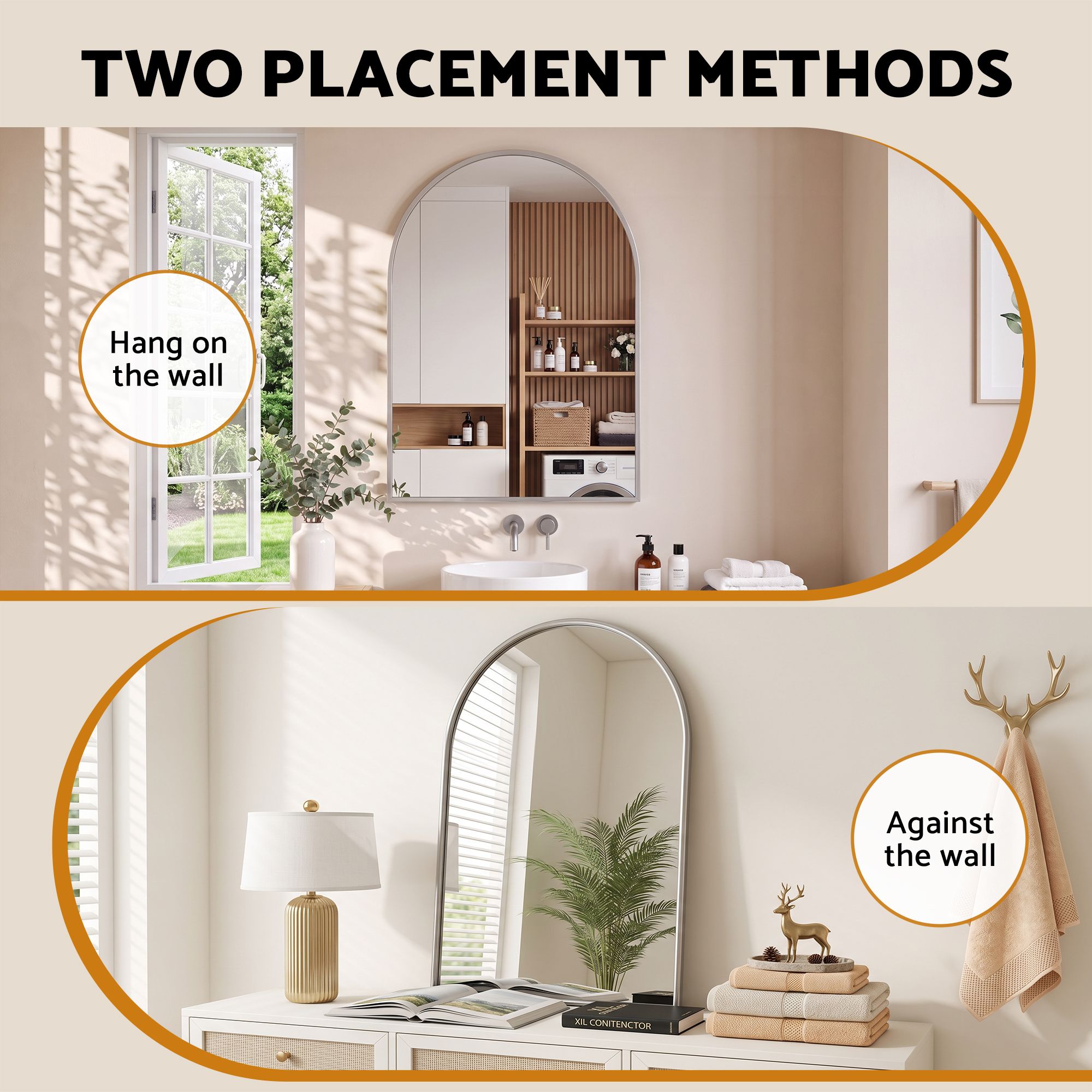 Embellir Arch Wall Mirror, Decorative Silver Frame Mirrors, 61x41cm Bathroom Vanity Mirror, Slim Frame for Living Room Entryway Bedroom Decor