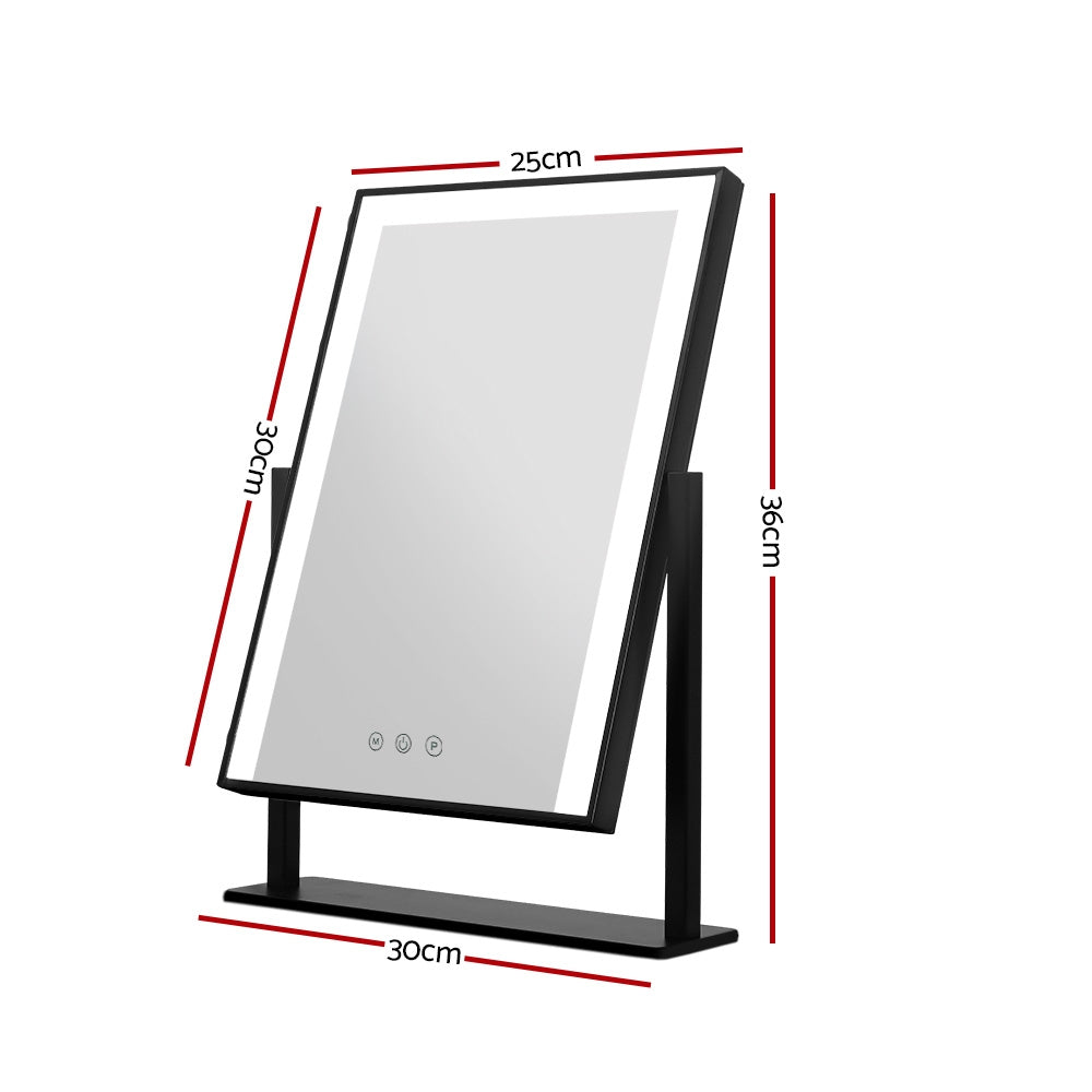 Makeup Mirrors: Embellir Makeup Mirror 25x30cm Hollywood Vanity with LED Light Rotation Black
