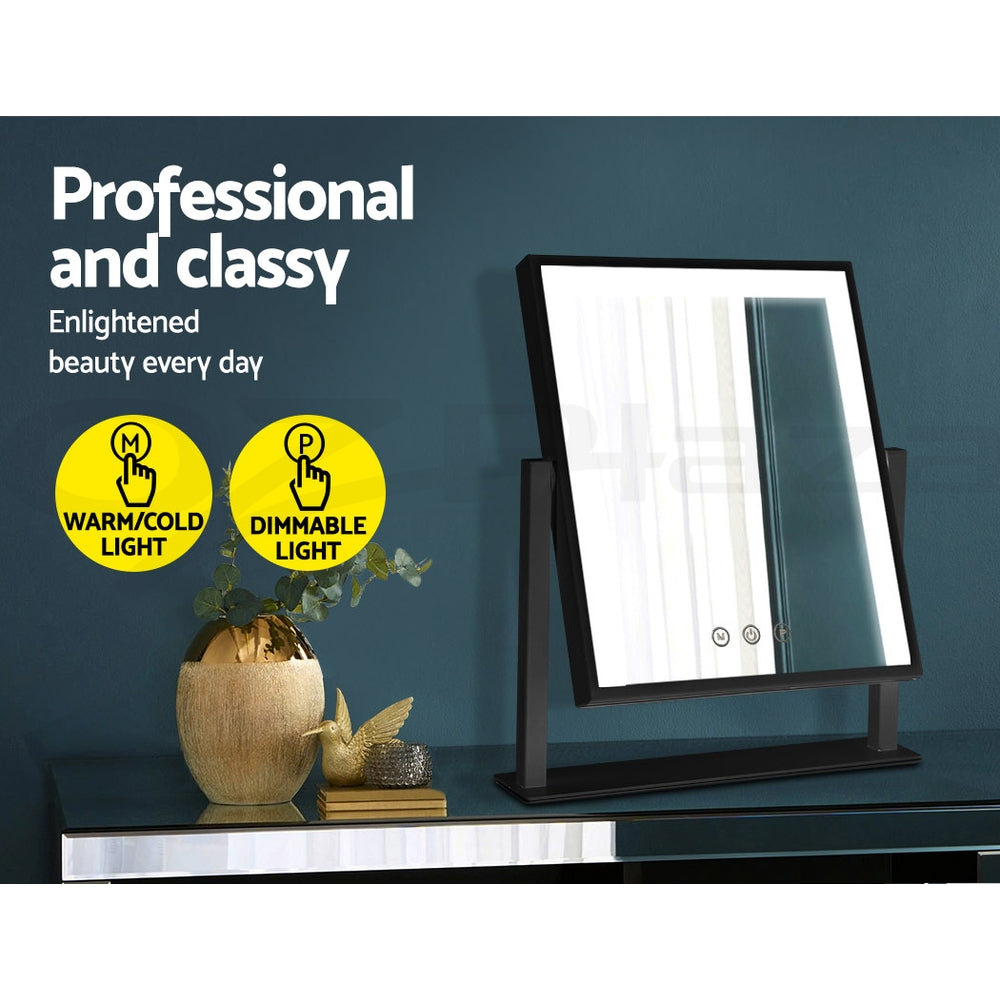 Makeup Mirrors: Embellir Makeup Mirror 25x30cm Hollywood Vanity with LED Light Rotation Black