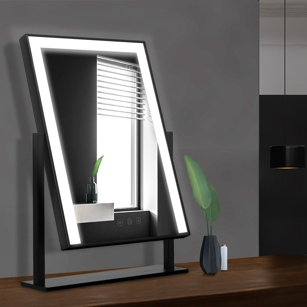 Makeup Mirrors: Embellir Makeup Mirror 25x30cm Hollywood Vanity with LED Light Rotation Black