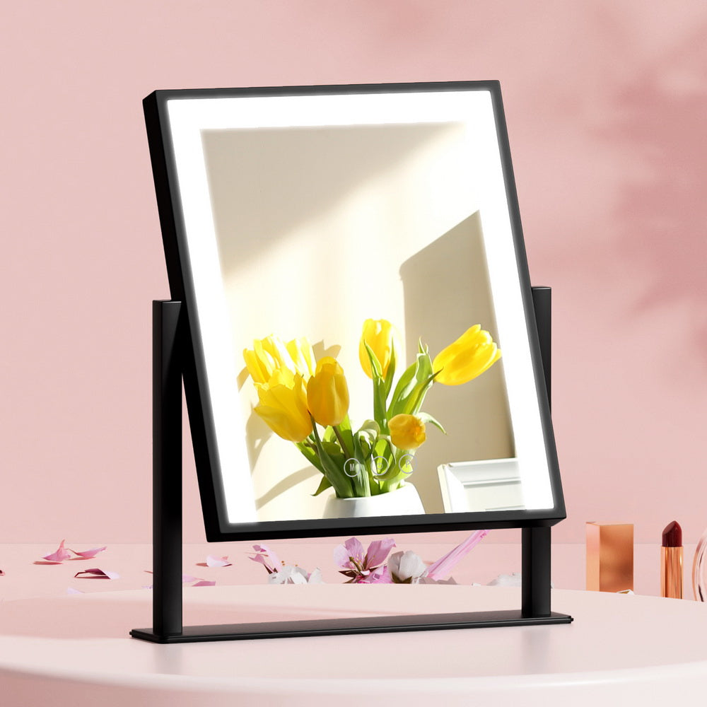 Makeup Mirrors: Embellir Makeup Mirror 25x30cm Hollywood Vanity with LED Light Rotation Black