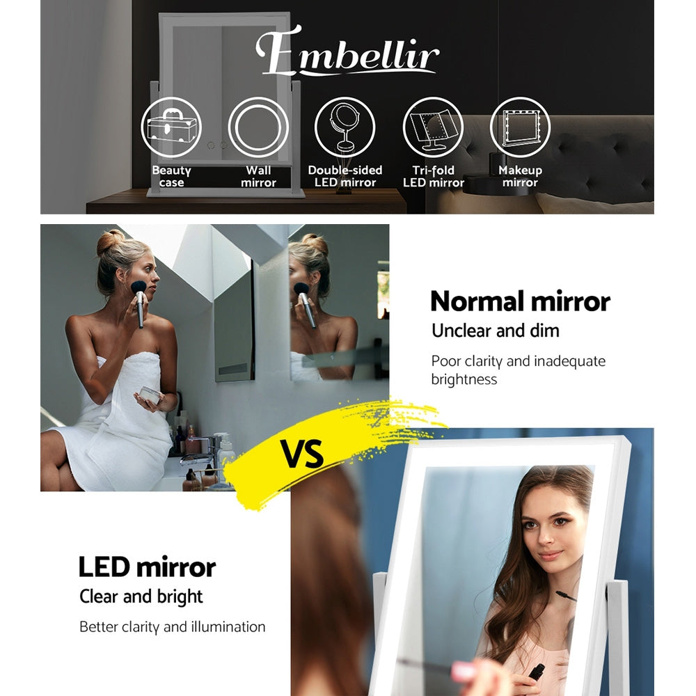 Makeup Mirrors: Embellir Makeup Mirror 25x30cm Hollywood Vanity with LED Light Rotation White