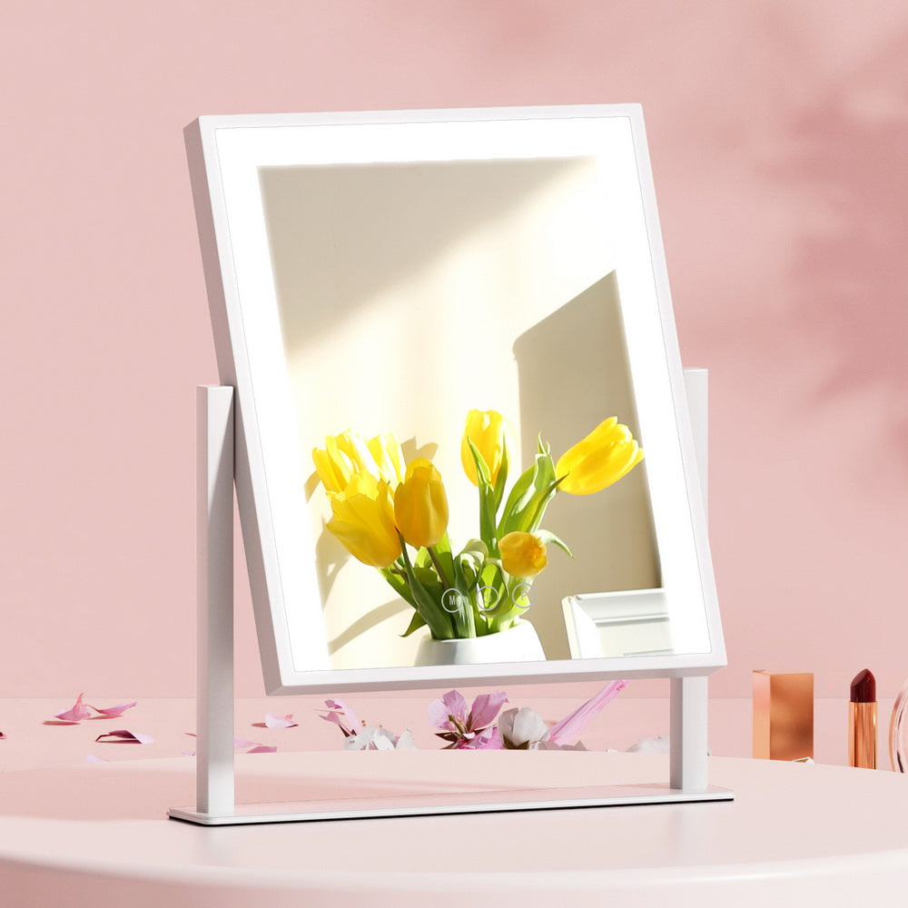 Makeup Mirrors: Embellir Makeup Mirror 25x30cm Hollywood Vanity with LED Light Rotation White