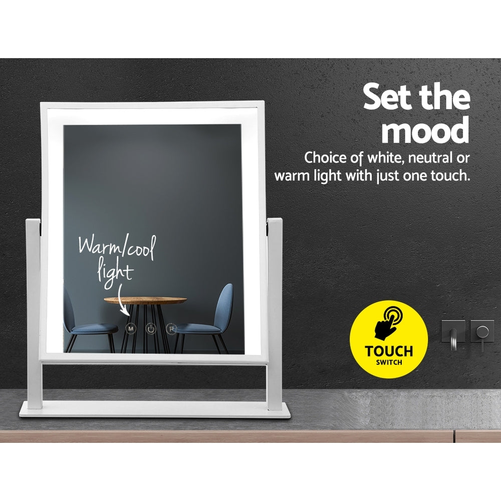 Makeup Mirrors: Embellir Makeup Mirror 30x40cm Hollywood Vanity with LED Light Rotation White