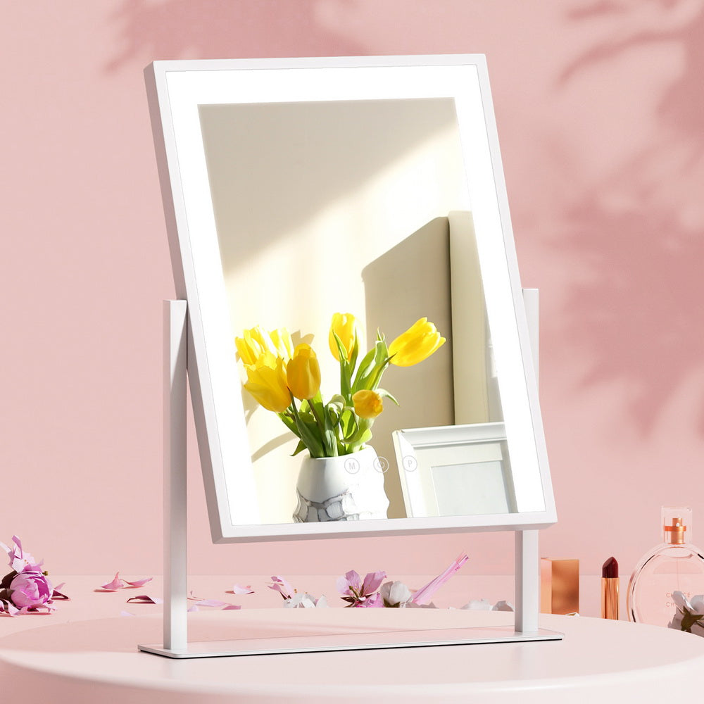 Makeup Mirrors: Embellir Makeup Mirror 30x40cm Hollywood Vanity with LED Light Rotation White