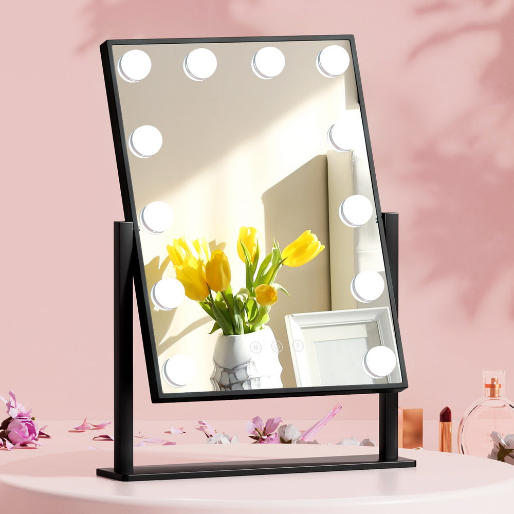 Makeup Mirrors: Embellir Makeup Mirror 30x48cm Hollywood Vanity with LED Light Rotation Tabletop