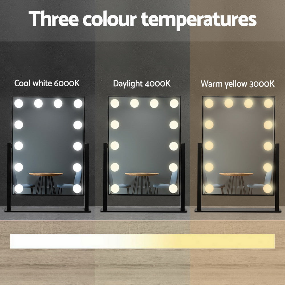 Makeup Mirrors: Embellir Makeup Mirror 30x48cm Hollywood Vanity with LED Light Rotation Tabletop