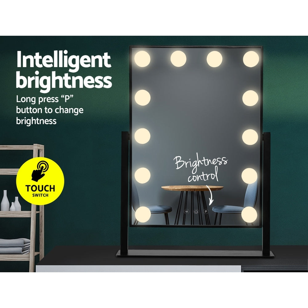 Makeup Mirrors: Embellir Makeup Mirror 30x48cm Hollywood Vanity with LED Light Rotation Tabletop
