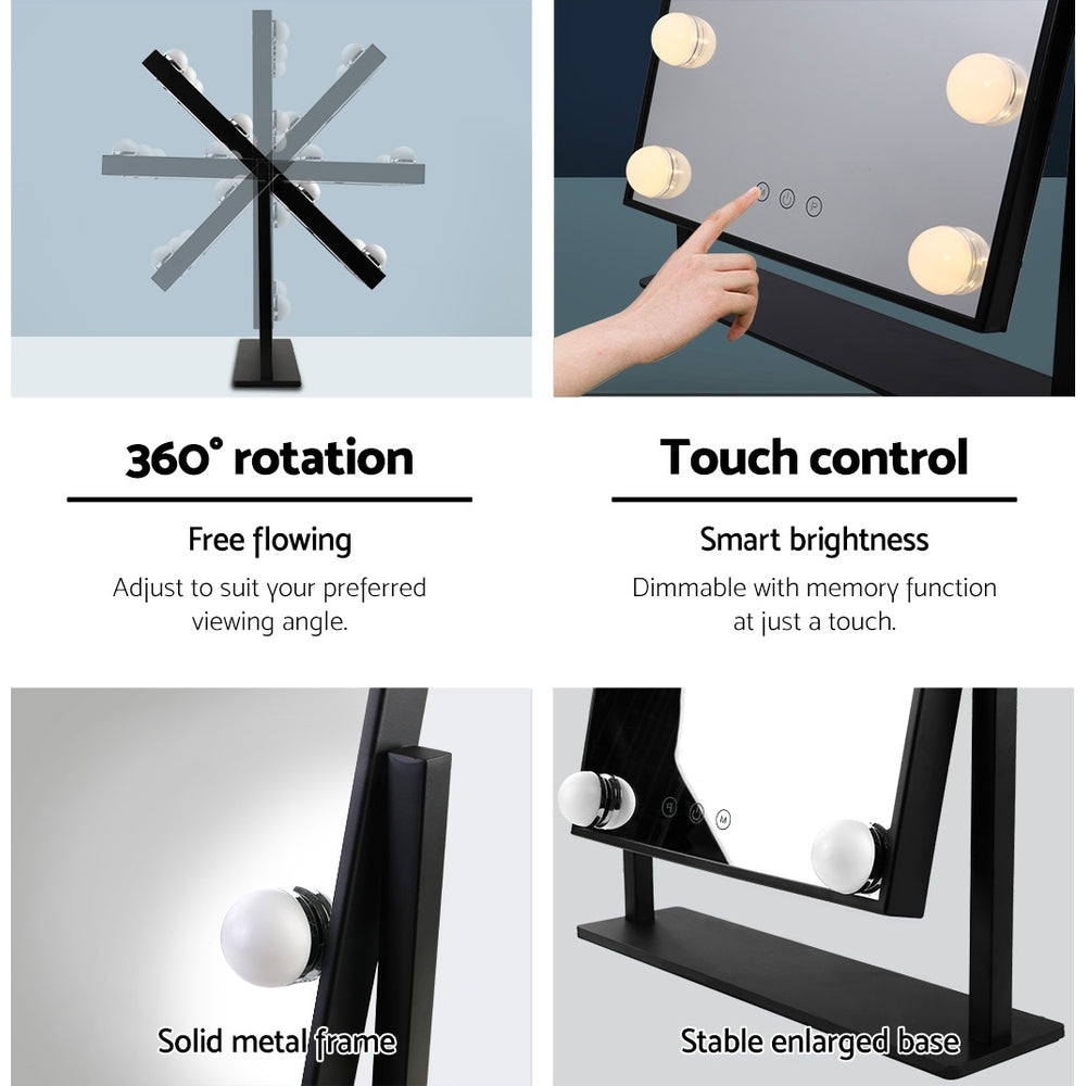 Makeup Mirrors: Embellir Makeup Mirror 30x48cm Hollywood Vanity with LED Light Rotation Tabletop