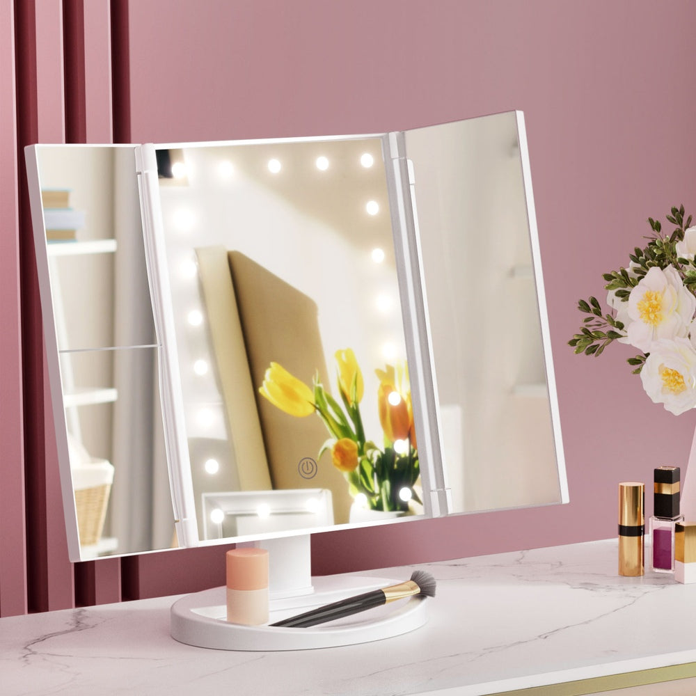 Makeup Mirrors: Embellir Tri-fold Makeup Mirror 1X2X3X Magnifying with LED Light Travel Portable