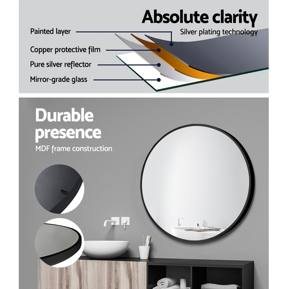 Makeup Mirrors: Embellir Wall Mirror Makeup 50cm Home Decor Framed Mirrors Bathroom Round Black