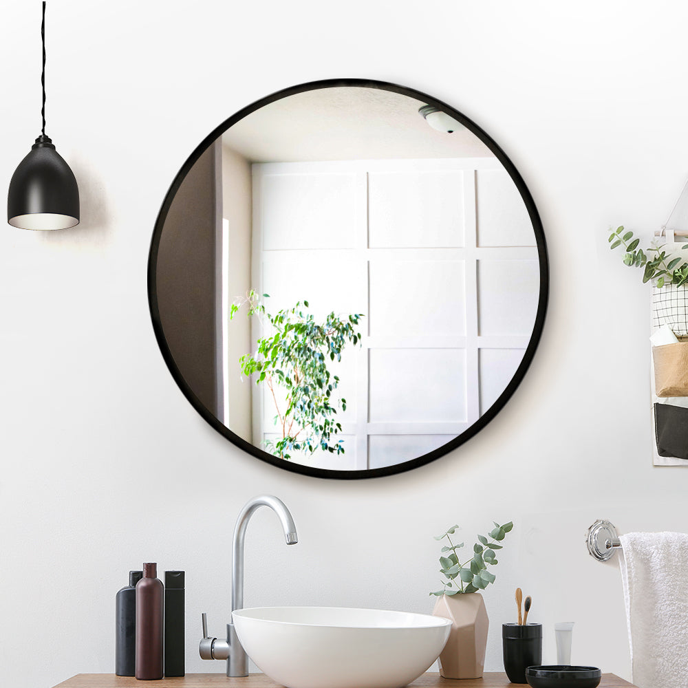 Makeup Mirrors: Embellir Wall Mirror Makeup 60cm Home Decor Framed Mirrors Bathroom Round Black