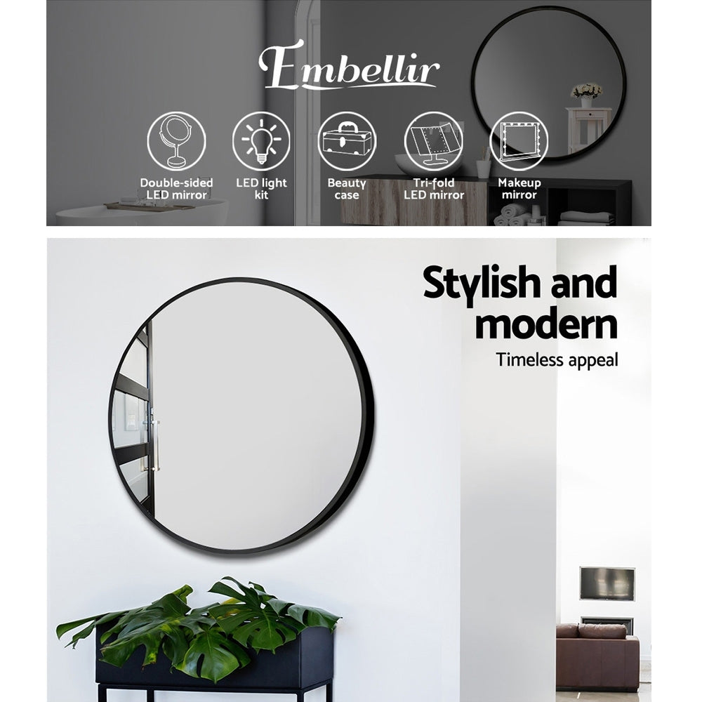 Makeup Mirrors: Embellir Wall Mirror Makeup 70cm Home Decor Framed Mirrors Bathroom Round Black