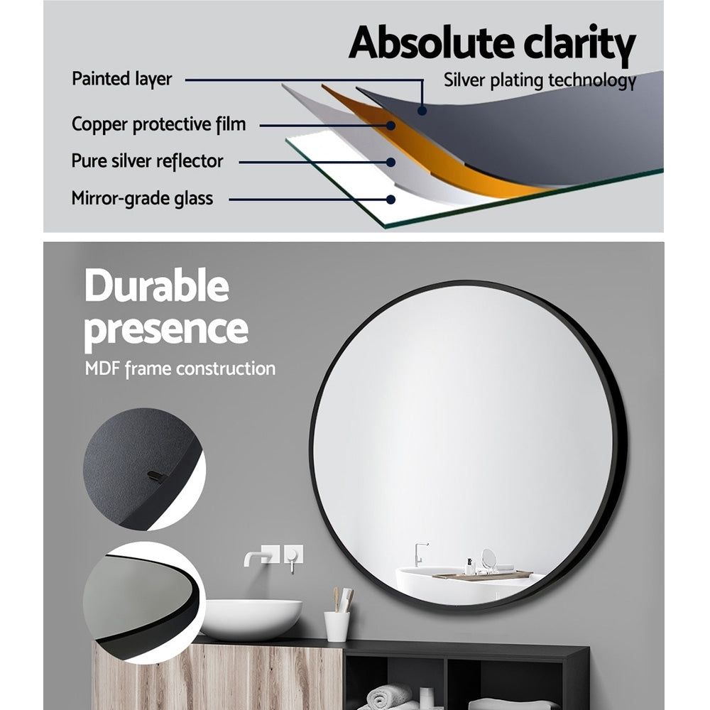 Makeup Mirrors: Embellir Wall Mirror Makeup 70cm Home Decor Framed Mirrors Bathroom Round Black