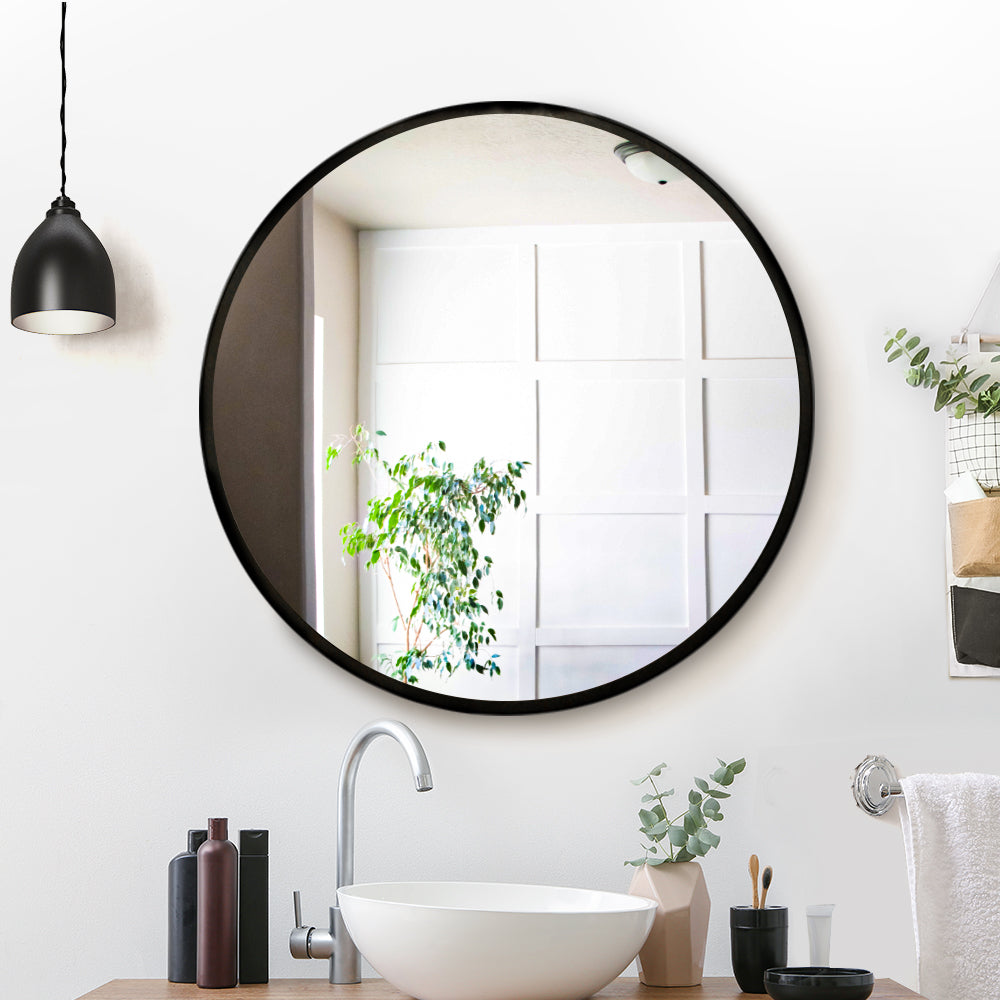 Makeup Mirrors: Embellir Wall Mirror Makeup 70cm Home Decor Framed Mirrors Bathroom Round Black