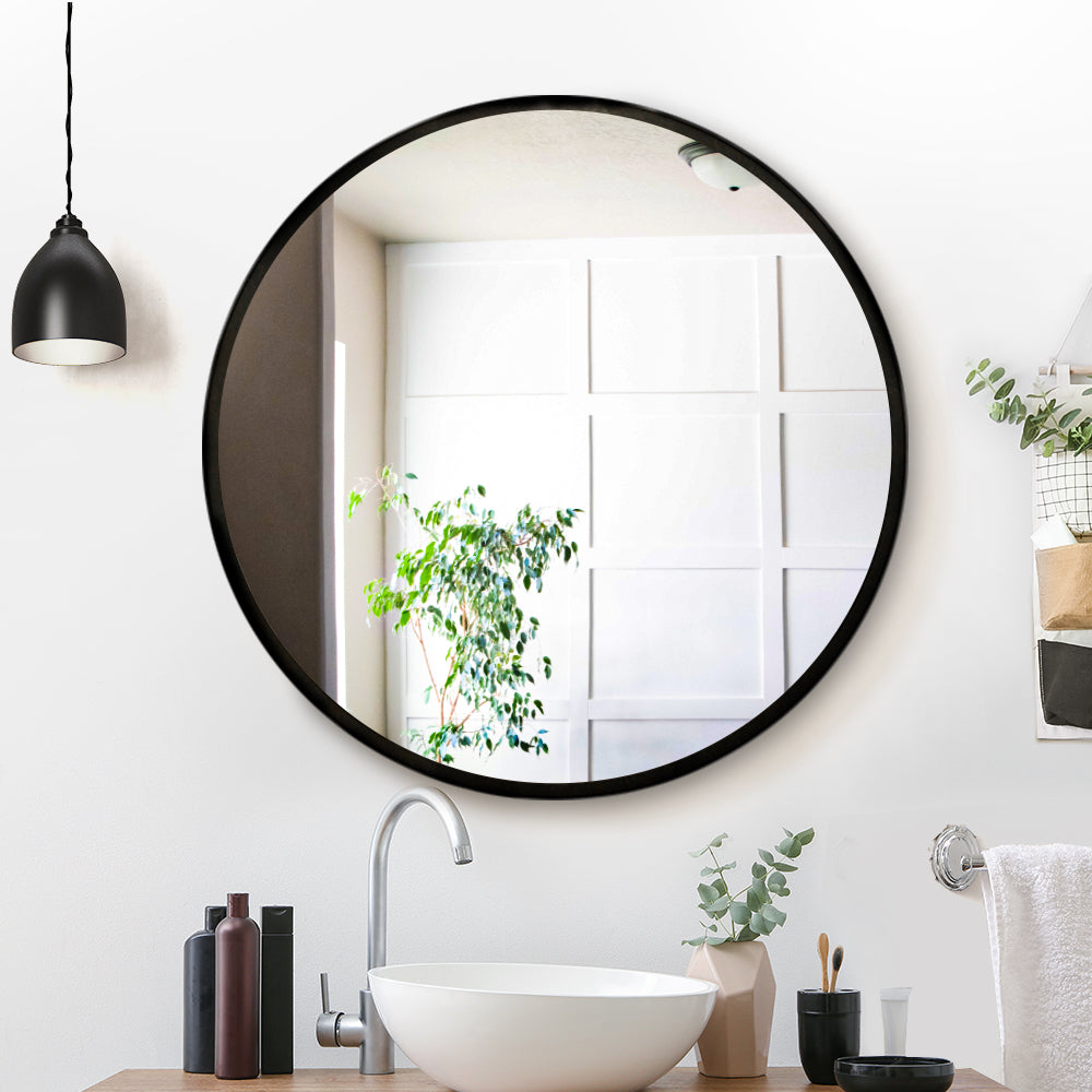Makeup Mirrors: Embellir Wall Mirror Makeup 80cm Home Decor Framed Mirrors Bathroom Round Black
